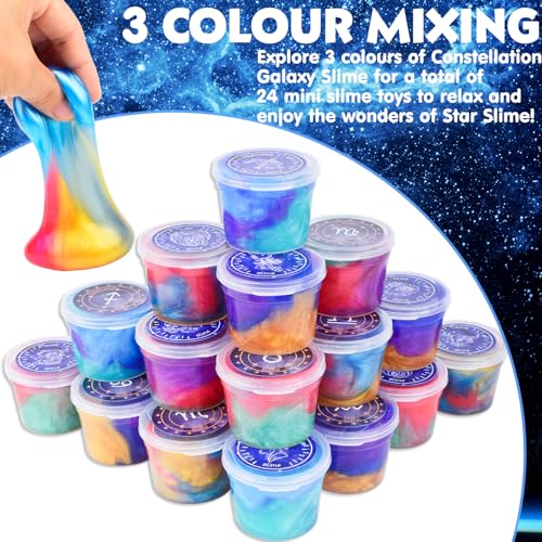 24 Pack Galaxy Slime Kit, Galaxy Slime Cup Party Favors for Girls Boys, 12 Constellations Series Mini Slime Bulk, Wet, Non-Sticky, Stress Relief Toy, Classroom Rewards, Goodie Bag Stuffers for Kids - image 2