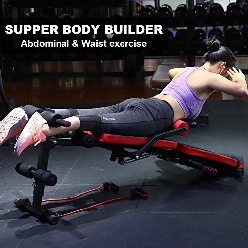 U'King Adjustable Sit-ups Bench - Foldable Workout AB Bench for Home Gym, Incline/Decline Perfect for Bench Press,Weight, Leg Lifts, Full Body Fitness red