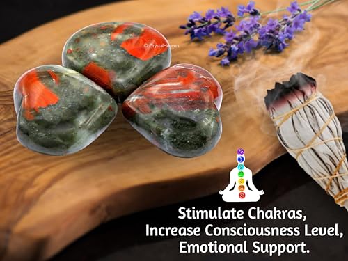 Image of Crystal Heaven Certified African Bloodstone Heart Palm Pebbles Stones For Anxiety Stress Relief Massage-Aaa Grade Original Healing Gemstone Agate Heart Palm Stone For Yoga Meditation Spiritual