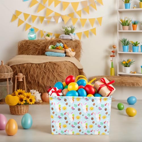 Image of Easter Basket for Kid Large Empty Rectangular Cute Easter Gift Storage Basket Bunny Eggs Decor (Rabbit Butterfly Sun)