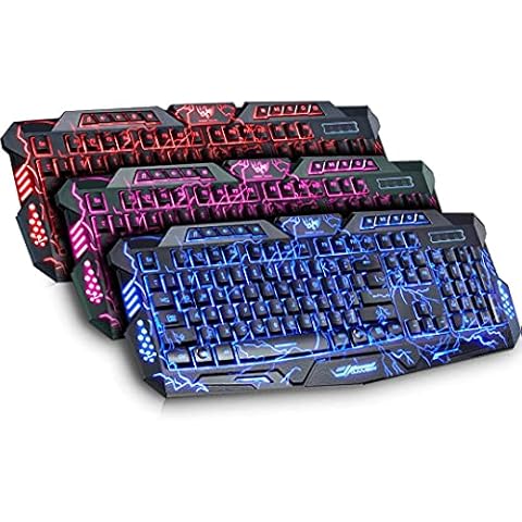 ISMMIK Wired Gaming Keyboard Rainbow Led Backlit 104 Keys Ergonomic Gamer Keyboard for PC Laptop (Black) Backlit Gaming Letters Glow 3 Color Crack Backlit Illumination Keyboard Game and Work Cover