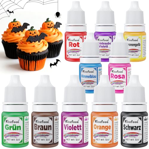 Lebensmittelfarbe - 10 Farben Lebensmittelfarbe Flüssig, Hochkonzentrierte Lebensmittelfarben, Flüssige Food Coloring für Kuchen Backen, Kekse, Macaron, Fondantieren, DIY Slime - 6ml