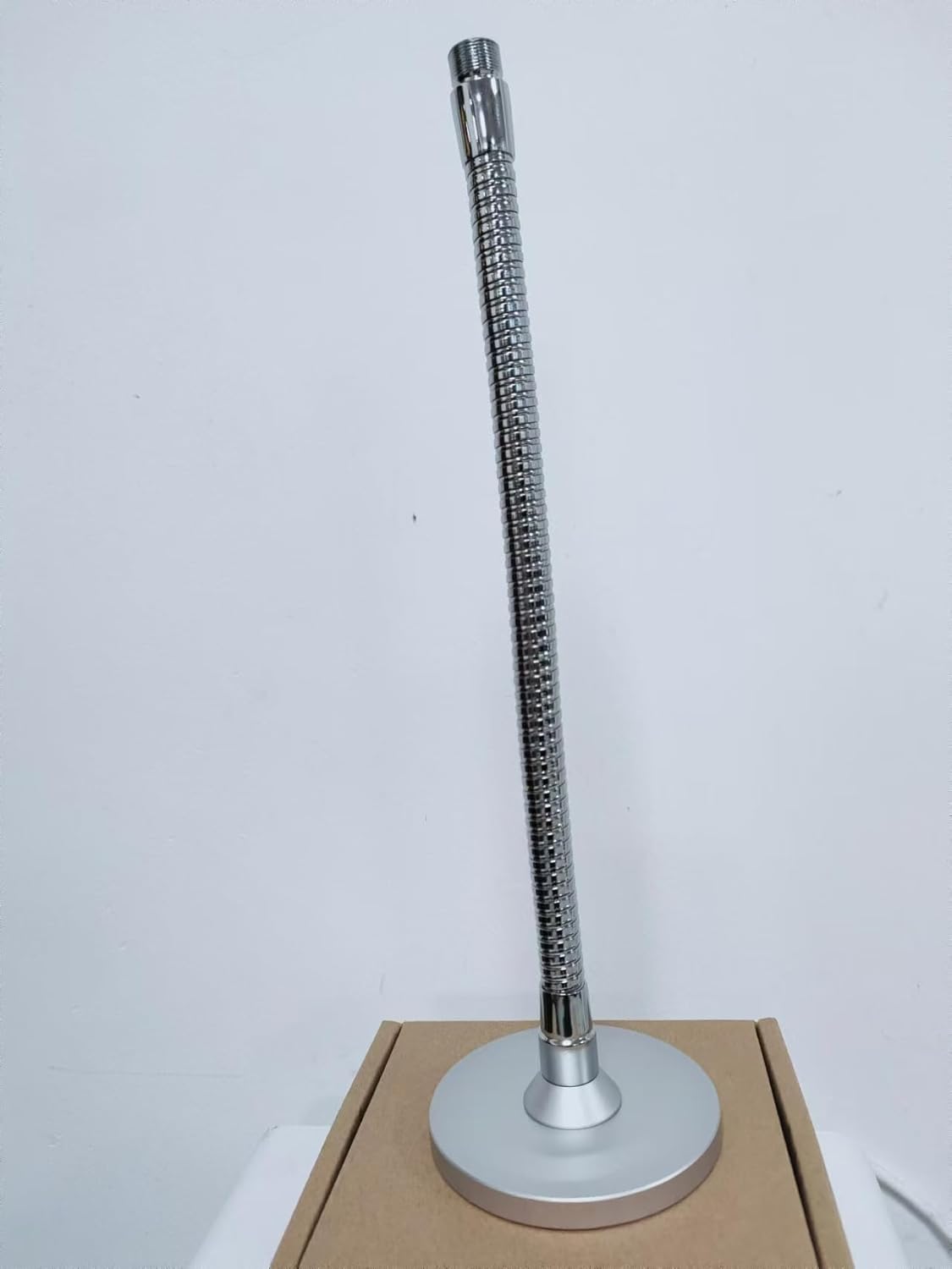 Podium Mic Stand with Big Bottom, Microphone Stand on Table Silver,13inch Flexible Gooseneck Arm Big Stand Base Heavy Duty No Clip,Silver