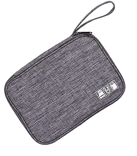 Image of House of Quirk Polyester Electronic Accessories Organizer, Universal Compact Travel Digital Accessories Storage Bag For Portable Charger, Cables, Earphone, Cord, Sd Card, Phone (Grey)