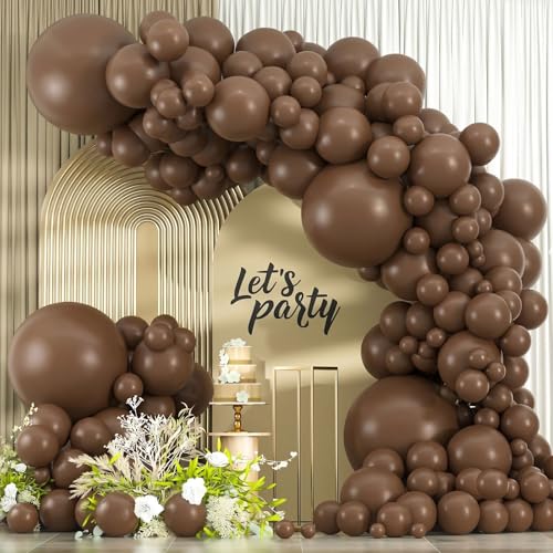 Image of Dark Brown Balloons, 114pcs Coffee Brown Latex Balloon Garland Arch Kit, 18 12 10 5 Inch Different Sizes Pack for BOHO Birthday Halloween Baby Shower Party Decorations
