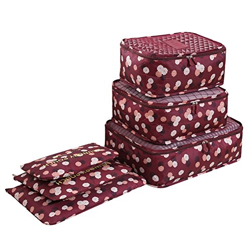 Cokaka Lot de 6 organisateurs imperméables de voyage pour bagages, 3 pochettes et 3 cubes -  Rouge - 