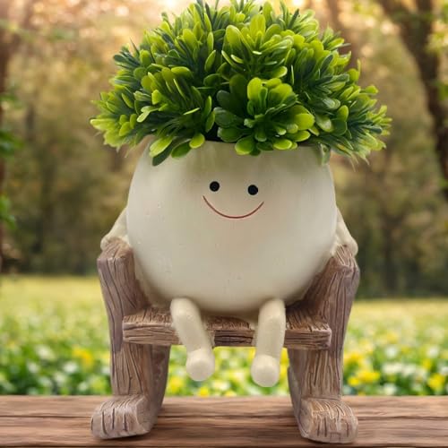 JaStara Dual-Purpose Small Fake Plants,Smiley Face Flower Pot Head Planter Include Detachable Fake Plant for Bathroom Kitchen Office Farmhouse Room Decor, Gift Ideal for Indoor Outdoor Decor