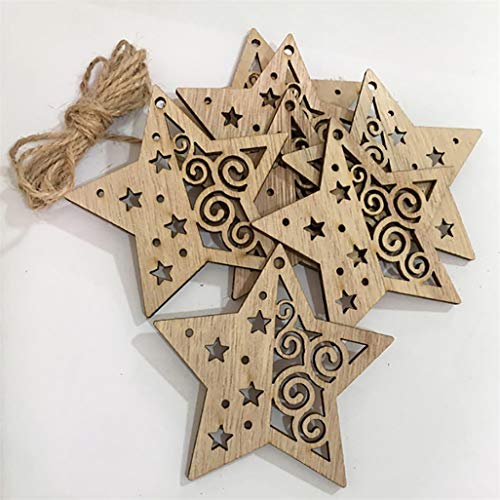 Weilydf 10Pcs/Set Creative Wooden Christmas Tree Hanging Holiday Decoration Diy Wood Piece Ornament Pendant With Hemp Rope Crafts (Five-Pointed Star) #TOP10