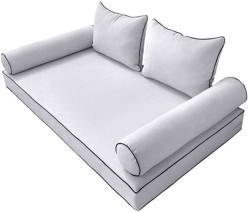 Prolinemax |Cover ONLY| Outdoor Style 4 Crib Contrast Trim Daybed Mattress Bolster Pillow Fitted Sheet AD105