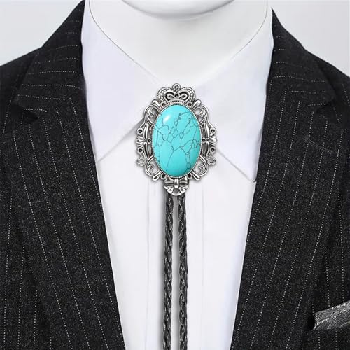 Image of Jeilwiy Bolo Tie for Men Real Stone Westwern Cowboy Ties Silver Bolos Women Leather Necktie Gift for Birthday Christmas