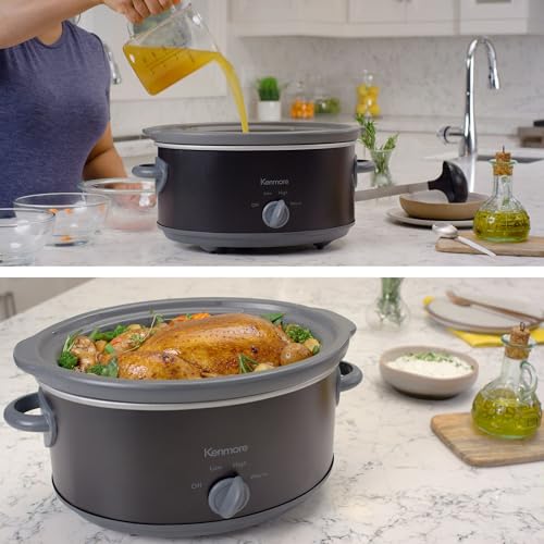 Kenmore-5-qt-47L-Slow-Cooker-Black-and-Gray-Compact-Countertop-Cooking-Simple-Dial-Control-Easy-to-Use-Warm-Braise-Simmer-Sous-Vide-Stew-Soup-Curry-Chili-Fondue-Yogurt Kenmore 5 qt 47L Slow Cooker Black and Gray Compact Countertop Cooking Simple Dial Control Easy to Use Warm Braise Simmer Sous Vide Stew Soup Curry Chili Fondue Yogurt