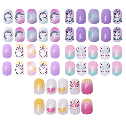 120 pcs 5 pack Children Nails Press on Pre-glue Full Cover Glitter Gradient