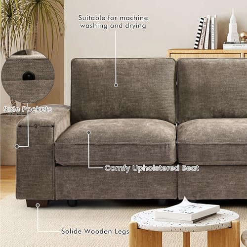 Image of TEKAMON 73 inch Modular Sofa Couch with Seat Storage, Comfy 2-Seater Chenille Fabric Loveseat Sofa for Living Room, Office, Apartment W /Deep Seat, Wide Armrest, USB Charing Removable Cover(Brown)