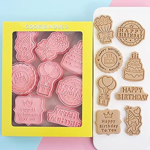 Cookie Cutter kinder, 8 Stück Geburtstag Thema 3D Keksausstecher Set Cover