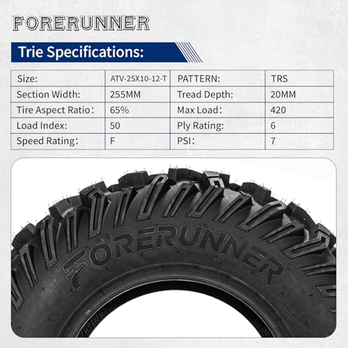 Image of Set of 2 FORERUNNER 25X10-12 ATV Tires, 6PR Tubeless UTV Tires, All-terrain Tires