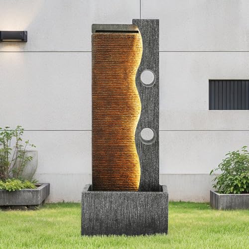 Autodaya 39.4" Modern Zen Faux Slate Water Fountain for Indoors o...