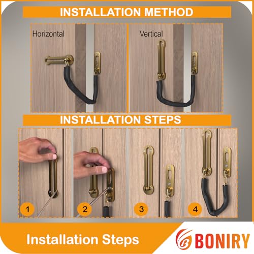 Image of Boniry Heavy Duty Door Chain Lock | Stainless Steel Security Latch for Main Door | Child Safety Guard Chain Lock for Home, Hotel & Office - Brass