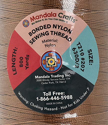 image for Mandala Crafts Bonded Nylon Thread - Russet Brown Heavy Duty Sewing Th