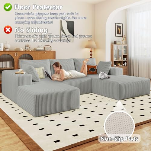 Image of 96 inch Boneless Couch with Ottoman, Modern U Shaped Cloud Sectional Couch