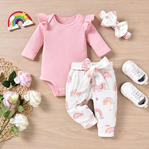 Aalizzwell Preemie Baby Girls Spring Clothes Premature Rainbow Long Sleeve Outfit Pink #TOP5