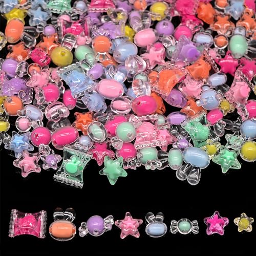 200g+ Candy Bulk Assorted Cute Kandi Beads for Jewelry Making Bracelet Making Kit Craft Supplies Charm Beads(Mixed II)