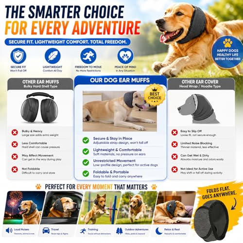 Image of 2 Pack Dog Ear Muffs Noise Protection Firework Thunder, Elastic Dog Ear Wrap with Sound-Blocking Rubber Pads Noise Cancelling Anxiety Relief, Calming Hood Pet Ear Cover Grooming Bathing & Swimming, L