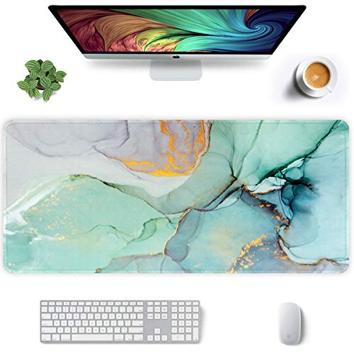 Image of Auhoahsil Extended Mouse Pad, XXL Gaming Mouse Pads, Large Big Mousepad Laptop Computer Keyboard Mat Desk Pad with Non-Slip Base Stitched Edge for Gaming Office, 31.5 x 15.7 inch, Green Marble
