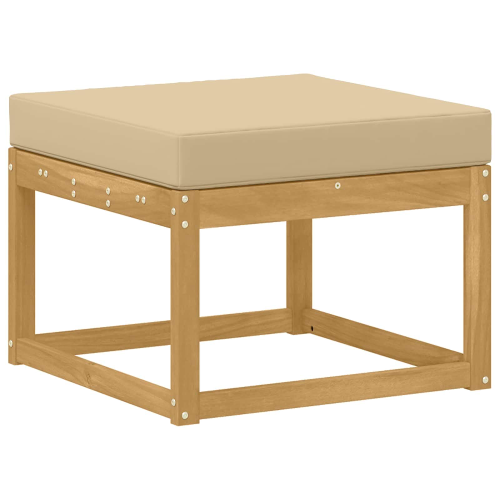 Gartenmöbelgarnitur 7-teilig aus massivem Akazienholz wetterfestes Design für Terrasse Balkon und Garten, inklusive Tisch, Hocker, Sofas, Sitzkissen und Rückenlehnen