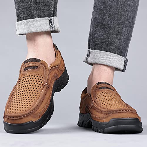Image of COSIDRAM Men Walking Leather Shoes Sneakers Luxury Casual Slip On Loafers | Durable genuine leather upper, rugged non-slip outsole, suitable for outdoor hiking and daily casual commuting