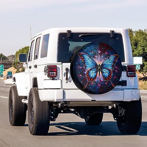Image of Delerain Spare Tire Cover with Backup Camera Hole Butterfly Purple Flower Wheel Covers Waterproof Dust-Proof UV Sun Universal Fit for RV Trailer RV SUV Truck (18 Inch for Diameter 32 inch-34 inch)
