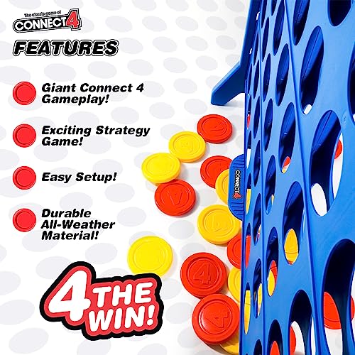 Image of Connect 4 Giant Edition Game - 4-Foot Jumbo Classic Four-in-a-Row Family Fun - Indoor & Outdoor Strategy Board Games for Adults & Kids - 42-Count Colorful Discs - Quick Assembly & Slide Release Reset