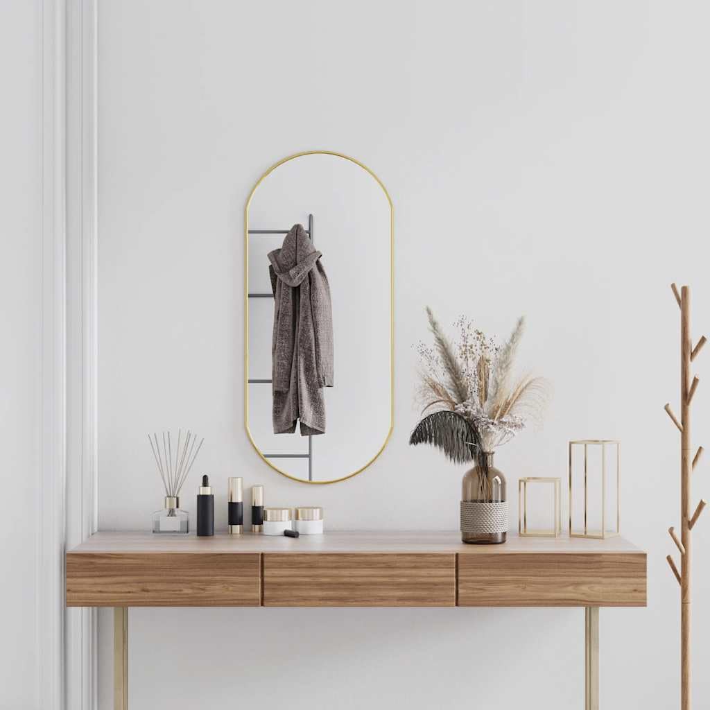 Wandspiegel Golden oval 90 x 40 cm Glas PVC Rahmen für Badezimmer Schlafzimmer Wohnzimmer Diele Garderobe Deko Kosmetik Makeup Schmink Rasur