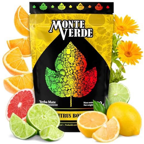 Monte Verde Citrus Bomb yerba mate-tee 500g | Grün mate-tee mit Zitronenschalen und Orangenschalen | Zitrusfrüchte yerba mate tee | Nur natürliche Zutaten | Citrus yerba mate tea loose leaf 0,5 kg
