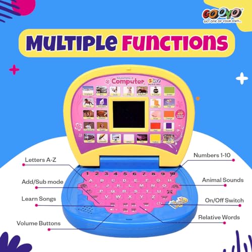 Image of Gooyo GY-2020A Educational Learning Laptop Toy with LED Display and Musical Effects | Play & Learn with Fun | Indoor Toy for Kids | Educational Toy | Blue | 3xAA Battery (Not Included)