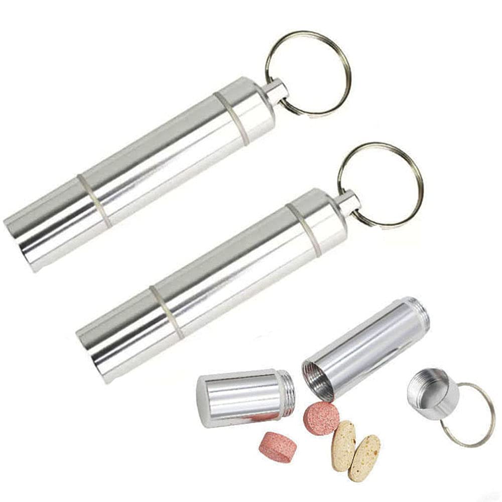 Pill Box Keyring, Stainless Waterproof Pill Box, Portable Toothpick Holder, Aluminium Portable Toothpick Holder, with Toothpick Keychain, for Picnic, Hiking, Camping