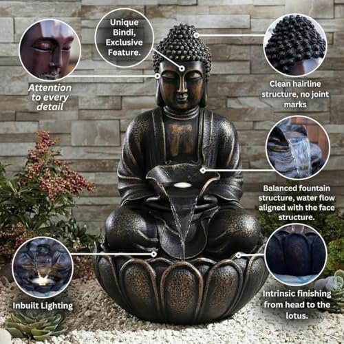 Image of Swarnhouse Decorative Water Fountain with LED Light, 2 Feet, Indoor Tabletop Waterfall for Home Office Garden (Cherry Tomato)