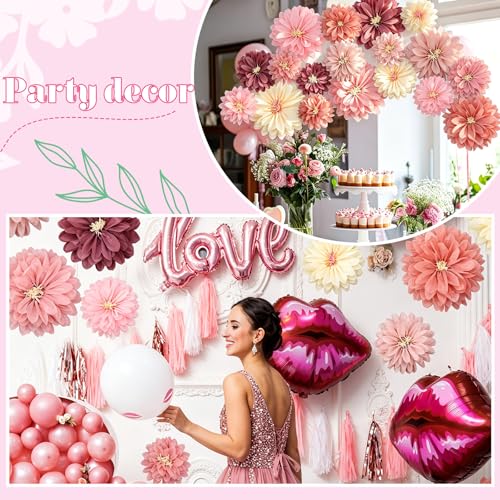 Image of Geyee 18 Pcs Mexican Paper Flowers Colorful Fiesta Tissue Paper Flowers Pom Poms Mexican Carnival for Floral Party Backdrop Wedding Birthday Party Craft (Vintage Color,10 inch 12 inch 14 inch)