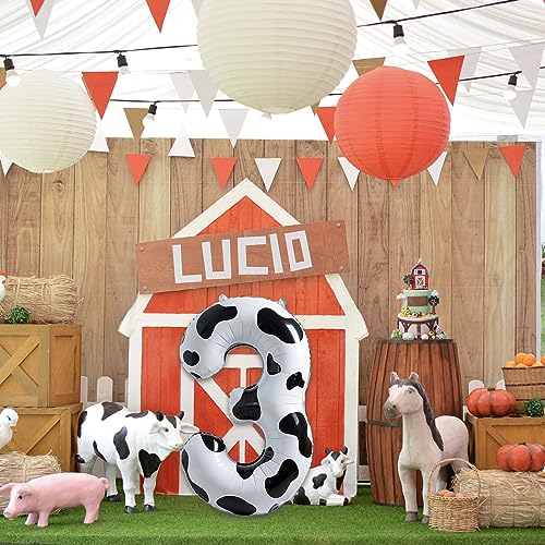 Image of 40 Inch Cow Print 4 Balloons Number for Kids, Big Self Inflating Foil Number Balloons for Girls Boys 4th Birthday Party Farm Animal Theme Baby Shower Cowboy Cowgirl Theme Party Decorations Supplies