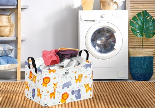 Image of Rectangle Gift Storage Basket Home Shelf Storage Basket Organizer Box Clothes Laundry Hamper Nursery Basket Laundry Basket with Handles (Animal)