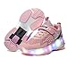 ZHKXBG Niños Tiras LED Zapatos de Patinaje sobre Ruedas, Patinetas en patineta Zapatillas de Deporte Cruzadas Intermitentes Zapatillas de Gimnasia, Regalo del día de los niños,Single Wheel Pink,38