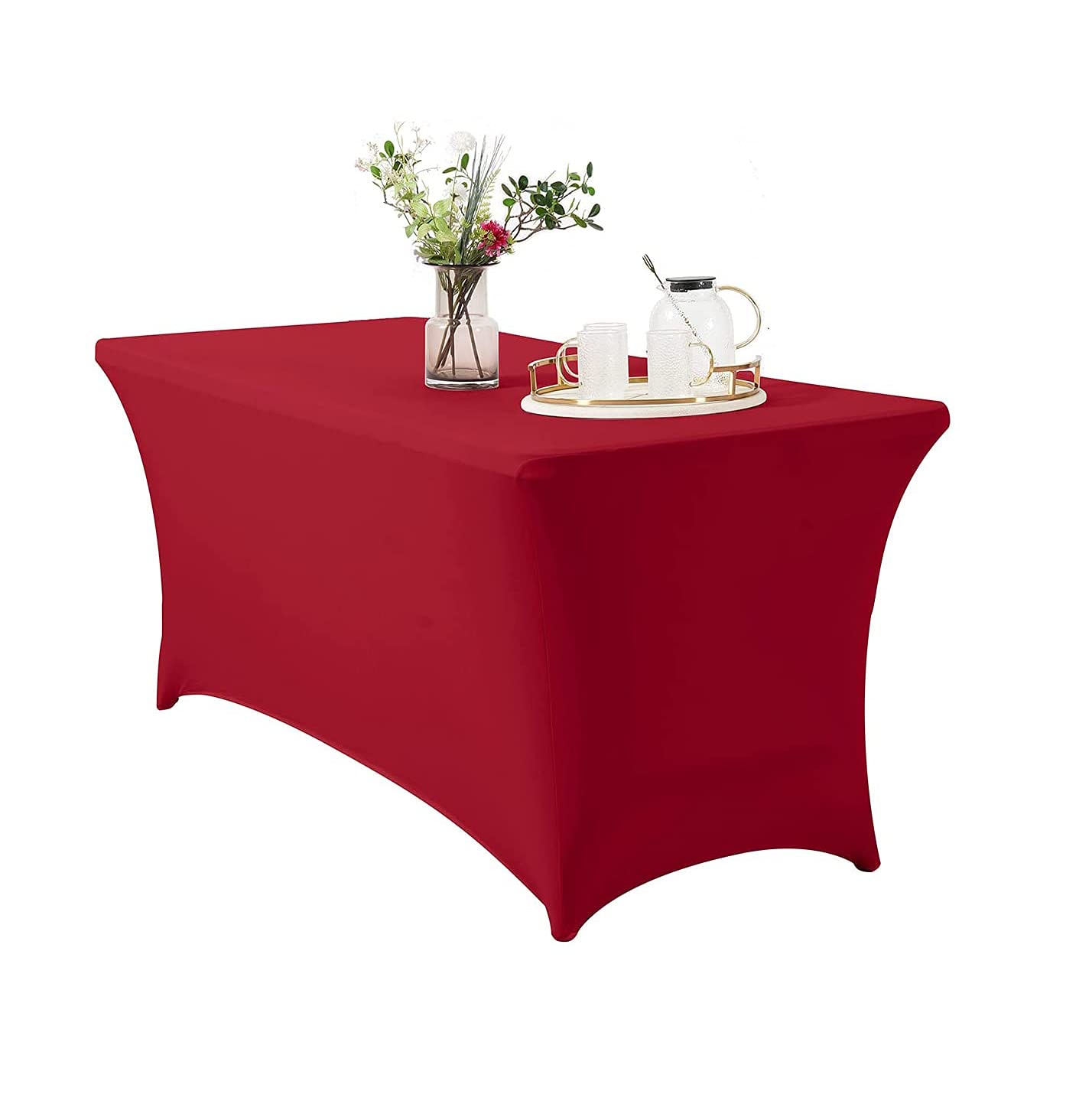 Namvo Red 6Ft Spandex Tablecloth, Rectangular Stretchable Table Cover Polyester Elastic Fitted Table Cloth For Wedding Banquet Party Cocktail Bar Patio Craft Exhibitions Banqueting Purple