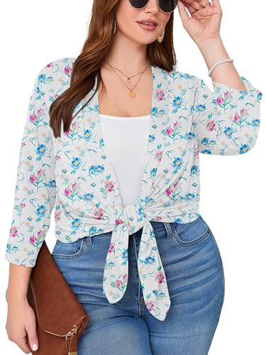 Image of AusLook Women's Plus Size Lightweight Open Front Cardigan 3 /4 Sleeve Cover Ups Shrugs Shawls and Wraps Kimono Jacket Coat