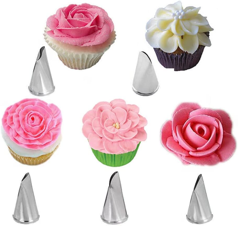 5 pcs/Set Petal Piping Nozzles, Pastry DIY Decorating Tools, Cream Icing Piping Fondant Rose Nozzle Pastry Tools for Decorating Cake Tulip Pastry Nozzle Baking Forms Pastry
