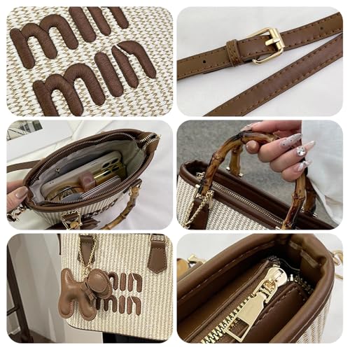 Small Women's Tote Bag with Bamboo Joint Top Handles Crossbody Shoulder Bag Summer Beach Handbag3