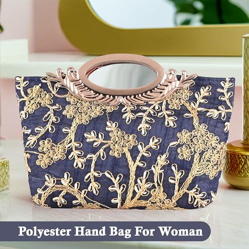Image of Kuber Industries 2 Pcs Polyester Purse for Woman with Zip Closure | Gift Items for Women and Girls | Stylish Embroidered Ladies Purse | Kada Design - Blue