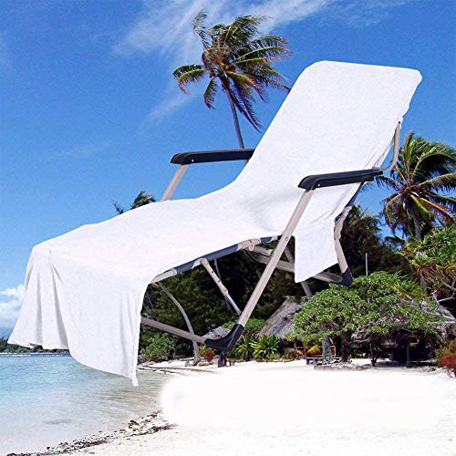 QCWN Funda para silla de playa, toalla de microfibra para tumbona y tumbona de jardín, con bolsillos (blanco #1)