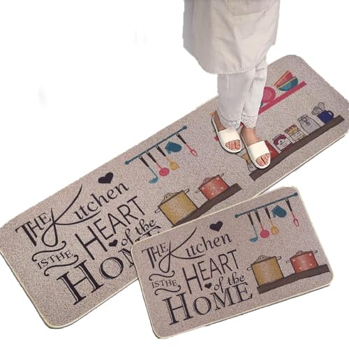 Image of Kitchen Rugs and Mats, Non-Slip Washable Rubber Backed Kitchen Mat Set, Stain and Wear Resistant, Pile Kitchen Rugs, Decorative Floor Mats for Home and Kitchen (Set of 1) (MO-03)