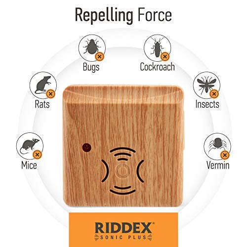 Riddex Sonic Plus Ultrasonic Pest Repeller, Plug in with Outlets for Indoor Use - Insect Repellent - Bug Repellents for Home Defense - Protect Against Rodents and Insects (3 Pack Wood)