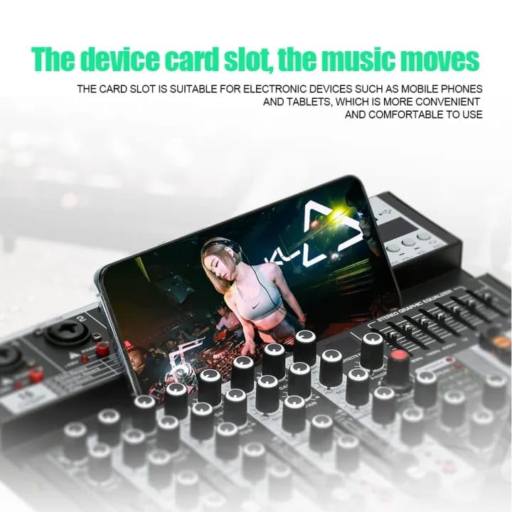 kh 4 Channel Professional Audio DJ Mixer Built-In EQ/16DSP/Recording Mode Reverb Bluetooth/PC/USB/MP3 Playback Concert Karaoke Home Singing Live Audio Equipment 48V Phantom Power For Each,Black - Image 6 thumbnail