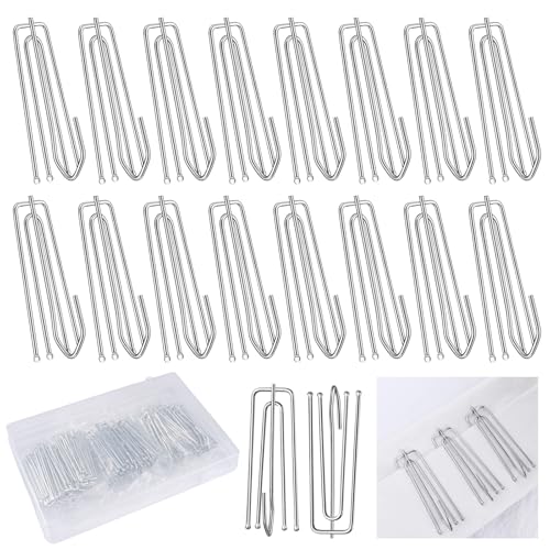 45 Piezas Ganchos para Cortinas de Acero Inoxidable,Ganchos de Metal para Cortinas Reutilizable,Ganchos de Pliegues para Cortina con 4 Dientes,Ganchos de Metal para Cortinas con Caja